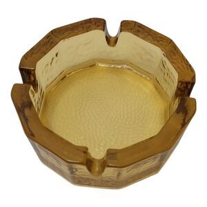 Vintage MCM Blenko Ashtray Amber Glass Chunky 1960s Textured Panel Pebbled